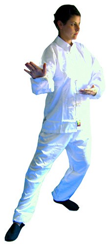 Traje de tai chi de satén blanco