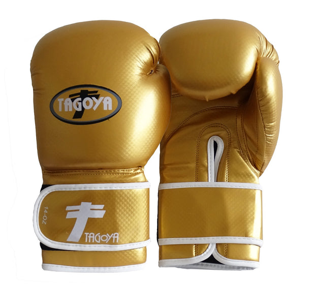 Guantes boxeo PVC dorado efecto carbono brillante