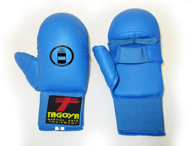 Guantilla karate kumite homologada RFEK azul con pulgar