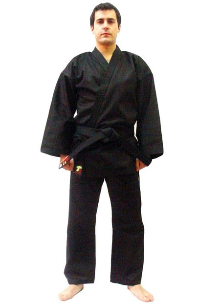 Traje karate negro de entrenamiento en algodón 100% de 12 onzas.