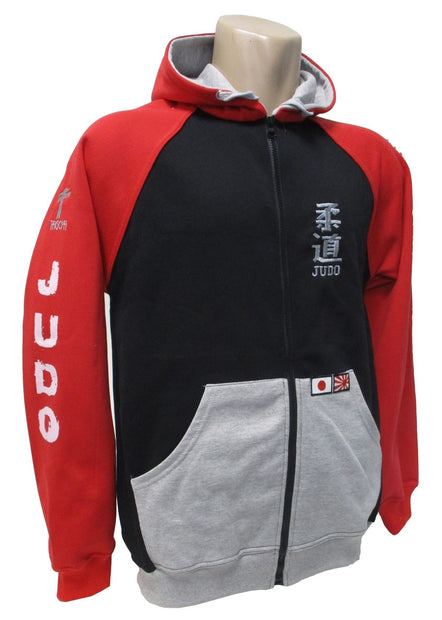 Sudadera tricolor Judo, con capucha y bolsillos.