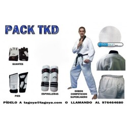Pack de dobok extraligero y protecciones de taekwondo olimpico