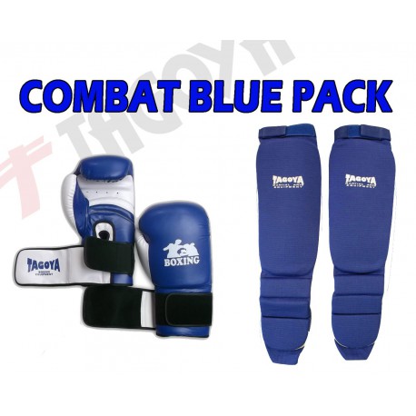 Útil magia modo Pack de guantes y espinilleras de kick boxing azules - Tagoya