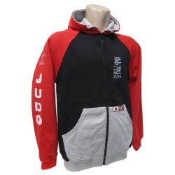 Sudadera tricolor Judo, con capucha y bolsillos.