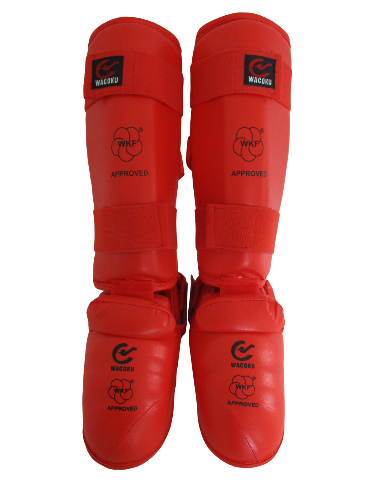 Espinillera con empeine Wacoku homologada WKF roja.
