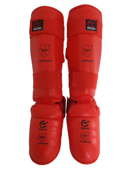 Espinillera con empeine Wacoku homologada WKF roja.