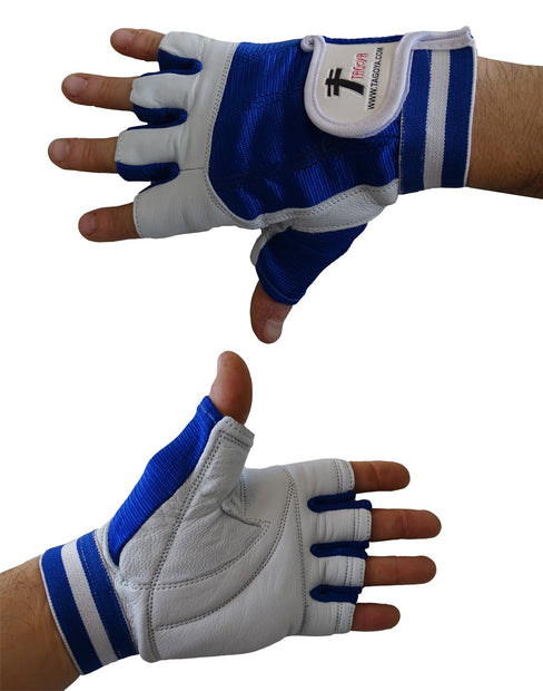 Guantes musculación piel.