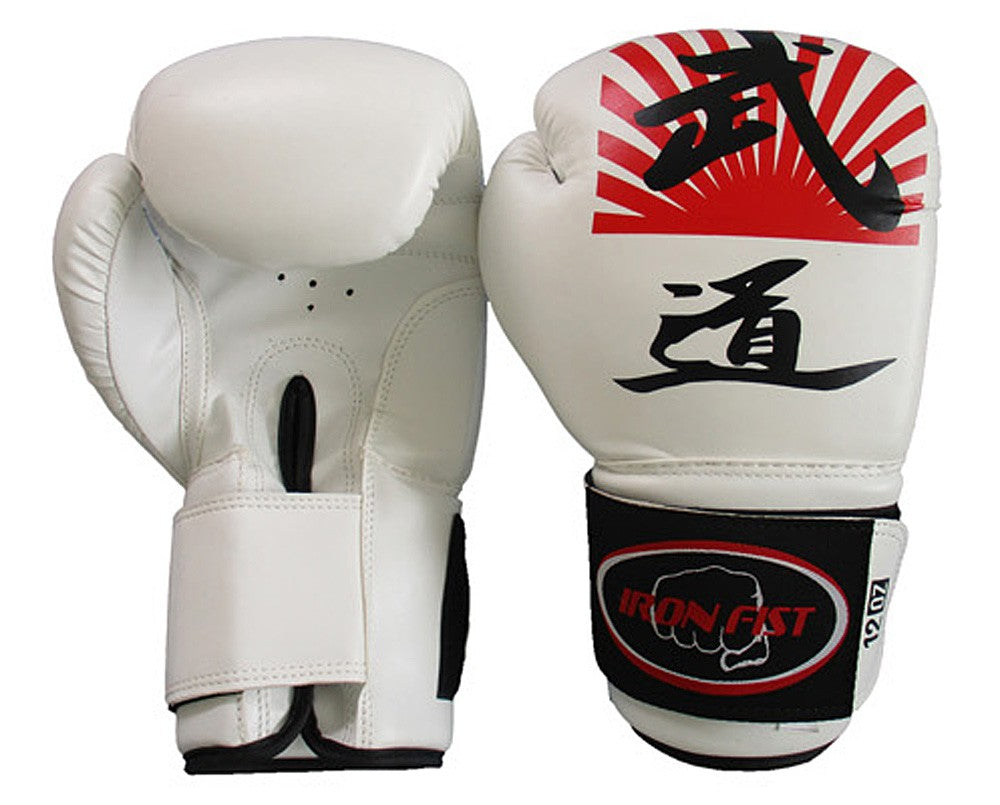 Guantes boxeo blancos con relleno moldeado, con cierre de velcro.