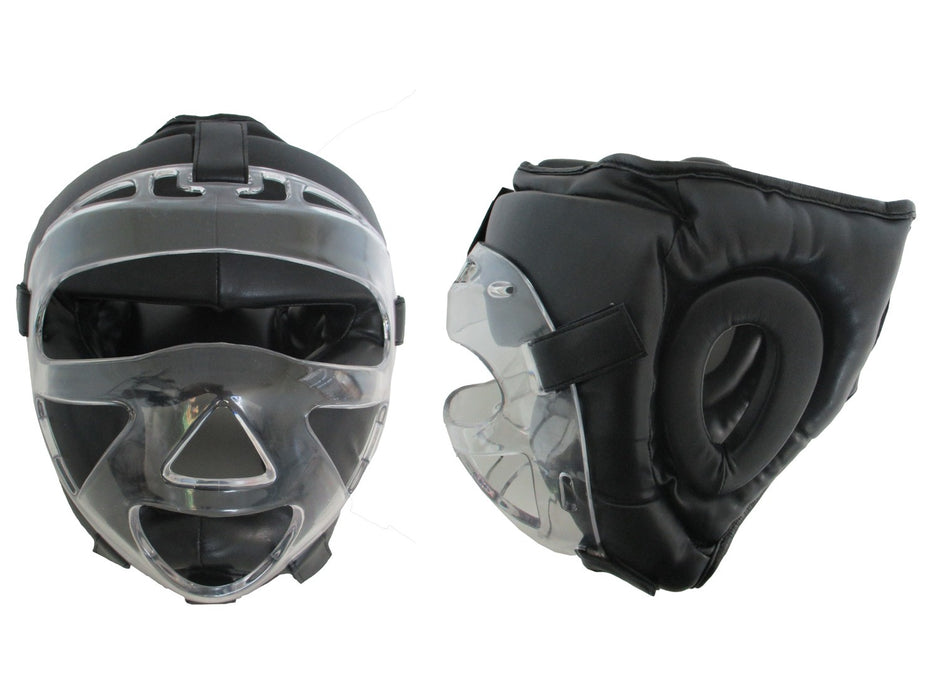 Casco con máscara transparente desmontable.